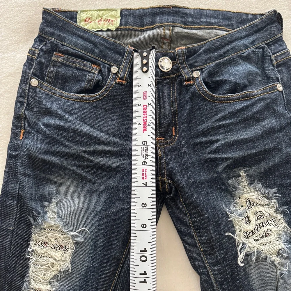 Vintage Machine Distressed Sequin Skinny Jeans Dark Wash Size 27 Women’s Jeans - Picture 6 of 8